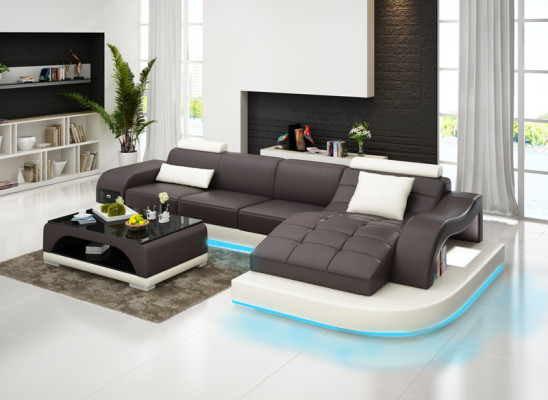 Ledersofa mit USB Wohnlandschaft Ecksofa Eck Garnitur Design Modern Sofa G8009D