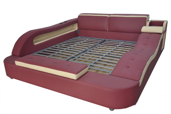 Doppel Luxus Leder Bett +USB Polster Betten Moderne Hotel Multifunktion