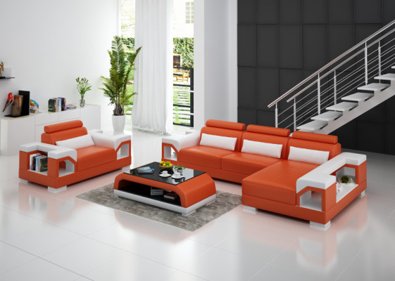 Ledersofa Wohnlandschaft Ecksofa + Sessel Eck Garnitur Design Modern