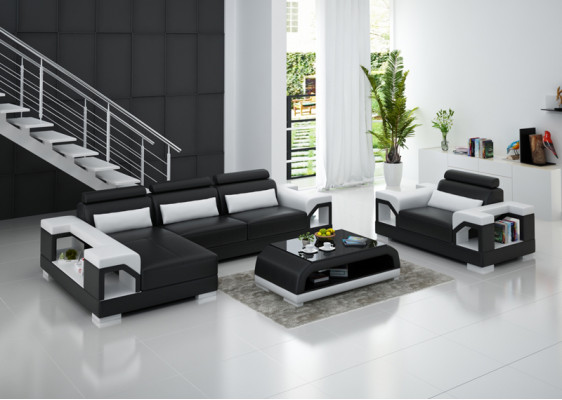 Ledersofa Wohnlandschaft Ecksofa + Sessel Eck Garnitur Design Modern