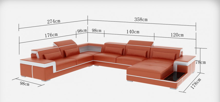Komfortables XXL Ledersofa mit innovativer Ergonomie und LED-Beleuchtung