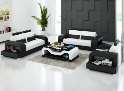 Ledersofa Couch Wohnlandschaft 3+2+1 Sitzer + USB Garnitur Design Modern Sofa