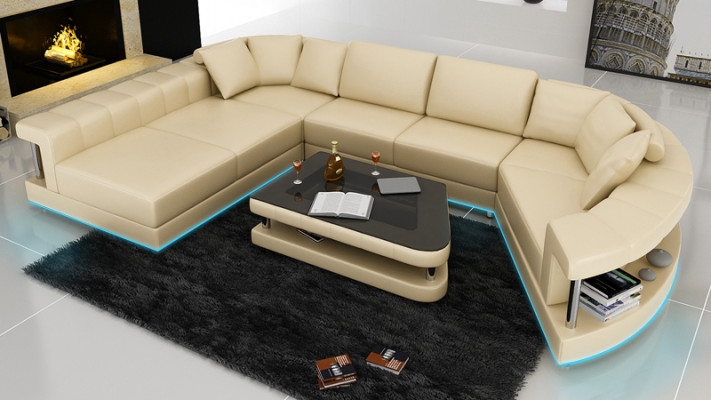 Ledersofa Couch Wohnlandschaft Ecksofa Eck Garnitur Design Modern Sofa + USB !
