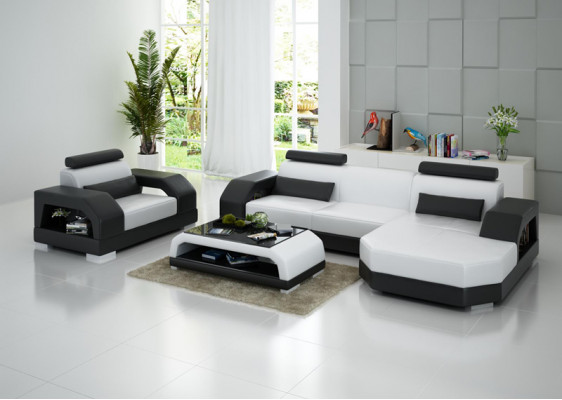 Ledersofa Couch Wohnlandschaft Ecksofa + 1 Sitzer Garnitur Design Modern G8001E
