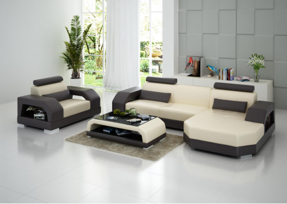 Ledersofa Couch Wohnlandschaft Ecksofa + 1 Sitzer Garnitur Design Modern G8001E