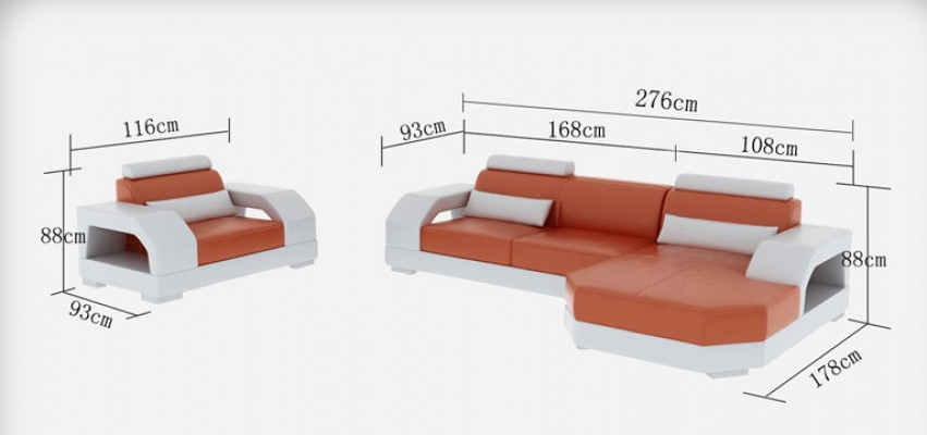 Ledersofa Couch Wohnlandschaft Ecksofa + 1 Sitzer Garnitur Design Modern G8001E