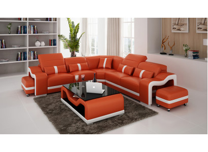 Ledersofa Couch Wohnlandschaft Ecksofa Eck Garnitur Design Modern Sofa mit USB