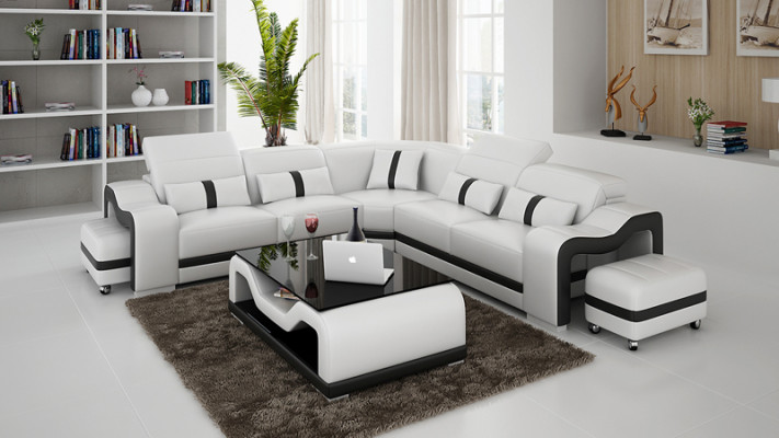 Ledersofa Couch Wohnlandschaft Ecksofa Eck Garnitur Design Modern Sofa mit USB