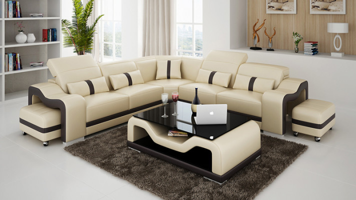 Ledersofa Couch Wohnlandschaft Ecksofa Eck Garnitur Design Modern Sofa mit USB