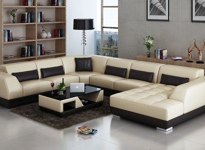Modern Ledersofa Couch Wohnlandschaft Ecksofa Dekor Eck Design Garnitur