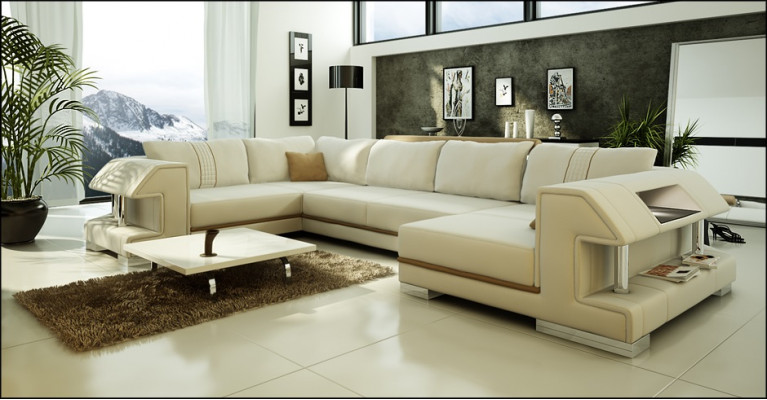 Ecksofa Sofa Couch Polster Designer Leder XXL U Form Ledersofa Wohnlandschaft