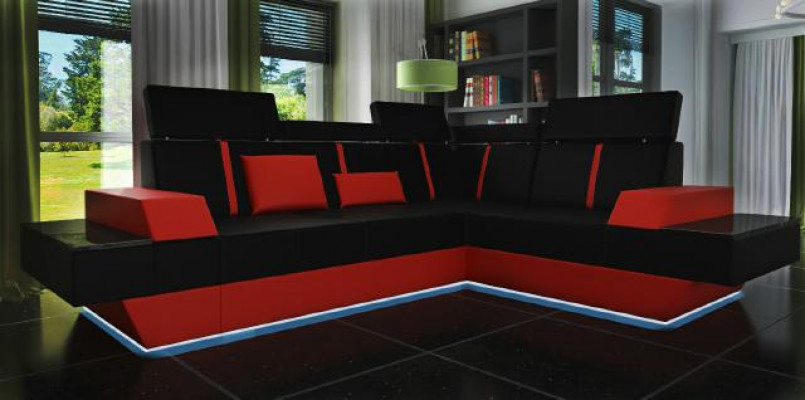 Design Ledersofa USB Wohnlandschaft Polster Sofa Ecksofa Eckcouch Maßanfertigung