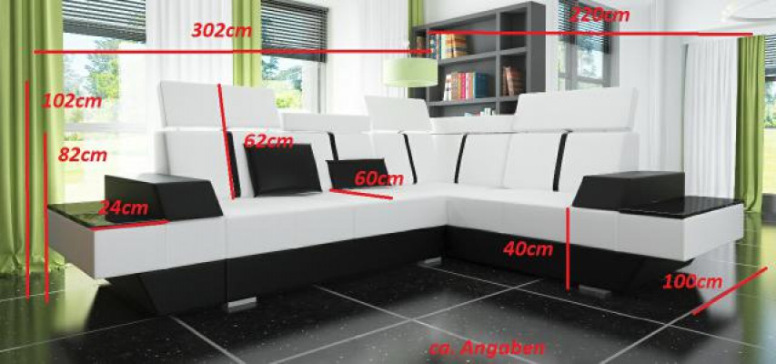 Design Ledersofa USB Wohnlandschaft Polster Sofa Ecksofa Eckcouch Maßanfertigung