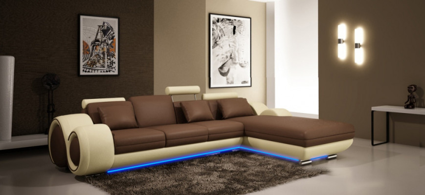 Ledersofa mit USB Wohnlandschaft Ecksofa Eck Garnitur Design Modern Sofa A1163E