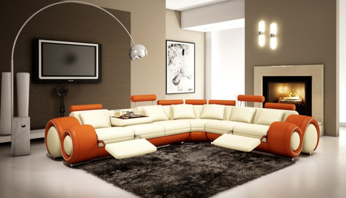 Ledersofa mit USB,Wohnlandschaft Ecksofa Eck Garnitur Design Modern Sofa A1163