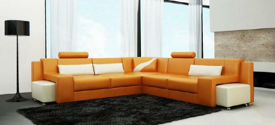 Wohnlandschaft Polster Ecke Eck Sofa mit USB Garnitur Landschaft Leder V015B Neu