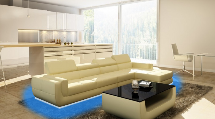 Ecksofa Ledersofa USB Wohnlandschaft L Form Sofa Polster Sitz Ecke Tettau Weiß