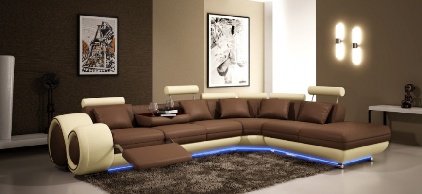 Ledersofa mit USB Wohnlandschaft Ecksofa Eck Garnitur Design Modern Sofa A1163C