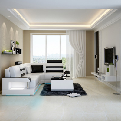 Ledersofa mit USB,Wohnlandschaft Ecksofa Eck Garnitur Design Modern Sofa L6016D