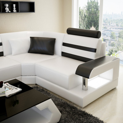 Ledersofa mit USB,Wohnlandschaft Ecksofa Eck Garnitur Design Modern Sofa L6016D