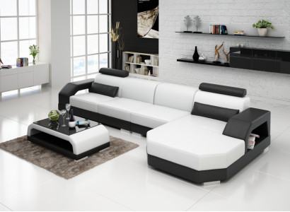 Ledersofa + USB Wohnlandschaft Ecksofa Eck Garnitur Design Couch Sofa Neu G8001C