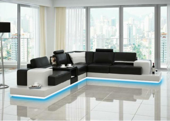Ledersofa Ecksofa Sofa mit USB Design Sitz Polster Garnitur Wohnlandschaft 2725C