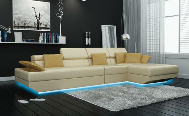 Wohnlandschaft Polster Ecke Eck Sofa mit USB Garnitur Landschaft Leder 2719C Neu