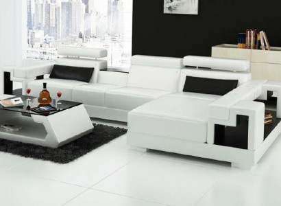 Wohnlandschaft Ecksofa Ledersofa Sofa + USB Polster Sitz Eck Garnitur Neu 2710B