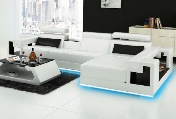 Wohnlandschaft Ecksofa Ledersofa Sofa + USB Polster Sitz Eck Garnitur Neu 2710B