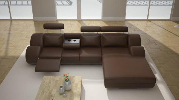 Designer Polster Sofa + USB Ledersofa Wohnlandschaft Ecksofa Garnitur Berlin II