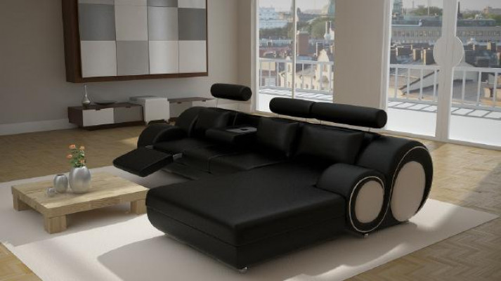 Designer Polster Sofa + USB Ledersofa Wohnlandschaft Ecksofa Garnitur Berlin II