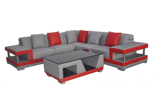 Ledersofa mit USB,Couch Wohnlandschaft Eck Garnitur Design Modern Sofa L-Form