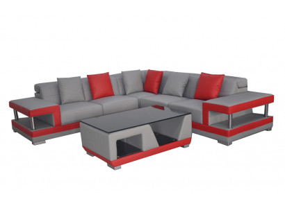 Ledersofa mit USB,Couch Wohnlandschaft Eck Garnitur Design Modern Sofa L-Form
