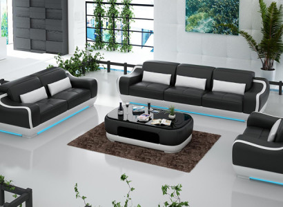 Ledersofa Couch Wohnlandschaft 3+2+1 Sitzer Garnitur Sofa Sofagarnitur mit USB