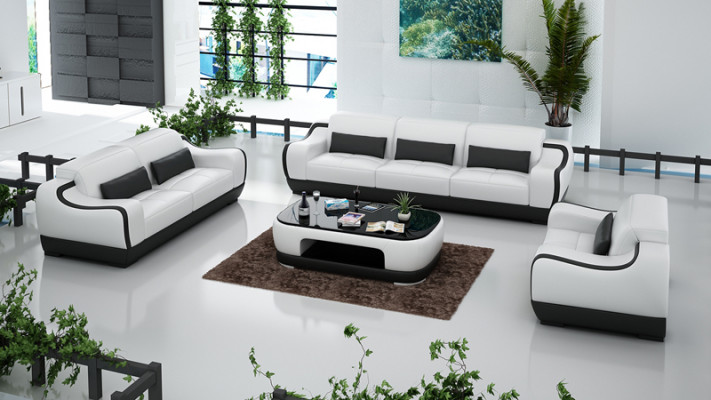 Ledersofa Couch Wohnlandschaft 3+2+1 Sitzer Garnitur Sofa Sofagarnitur mit USB