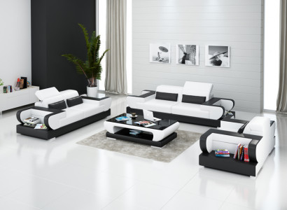 Ledersofa Couch Wohnlandschaft 3+2+1 Sitzer Garnitur Design Modern Sofa mit USB