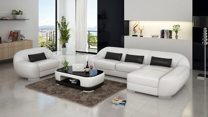 Ledersofa Couch Wohnlandschaft Ecksofa + Sessel Eck Garnitur Design
