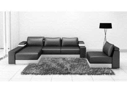 Ecksofa Eck Sofa mit USB Polster Leder Garnitur Wohnlandschaft Chaiselounge