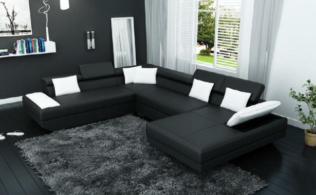 Ledersofa Sofa Couch Polster Eck Garnitur Wohnlandschaft XXL Big Ecksofa 2719D