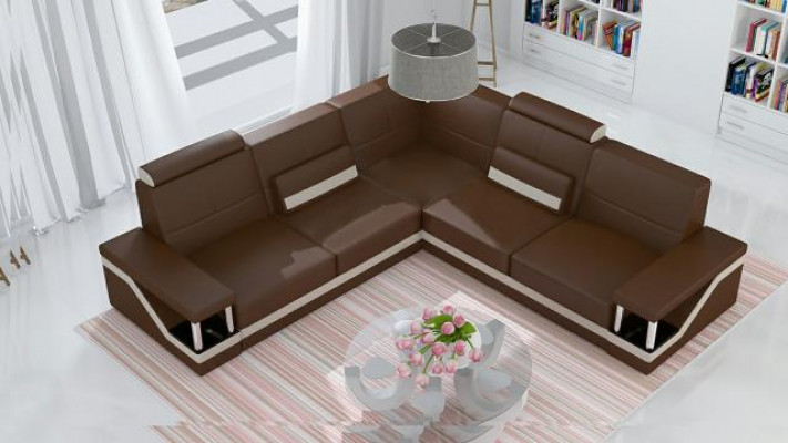 Ledersofa Eckcouch Sofa + USB Poster Eckgarnitur Sofas Stoff Leder Garnitur Neu