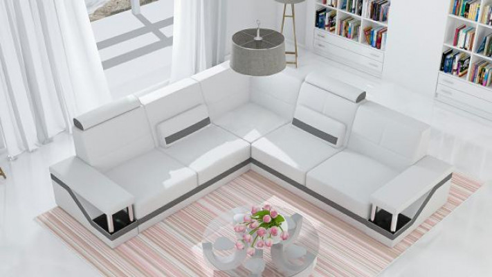 Ledersofa Eckcouch Sofa + USB Poster Eckgarnitur Sofas Stoff Leder Garnitur Neu