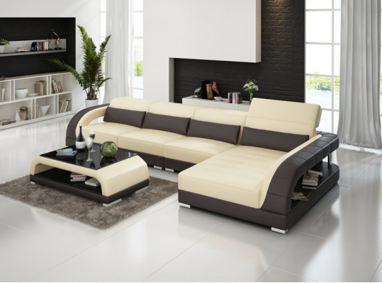 Ledersofa mit USB,Wohnlandschaft Ecksofa Eck Garnitur Design Modern Sofa G8016C