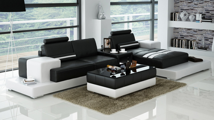 Ledersofa mit USB Wohnlandschaft Ecksofa Eck Garnitur Design Couch Sofa L6004D