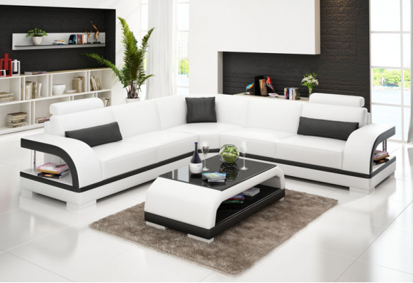 Ledersofa mit USB,Wohnlandschaft Ecksofa Eck Garnitur Design Modern Sofa G8011B