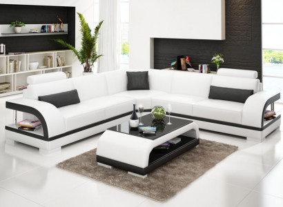 Ledersofa mit USB,Wohnlandschaft Ecksofa Eck Garnitur Design Modern Sofa G8011B