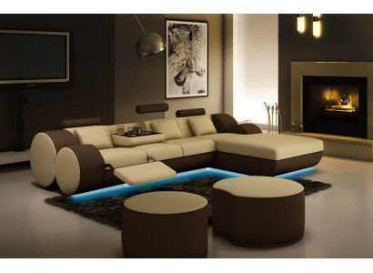 Designer Leder Ecksofa Wohnlandschaft Ledercouch+ USB Garnitur Eckcouch Madrid