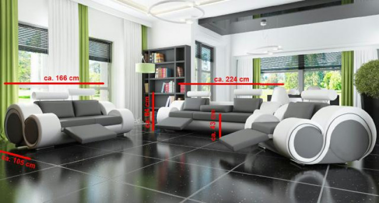 Sofa BERLIN Polster Couch Garnitur 3+2 Sitz Designer Sofa Ledersofa mit USB Neu