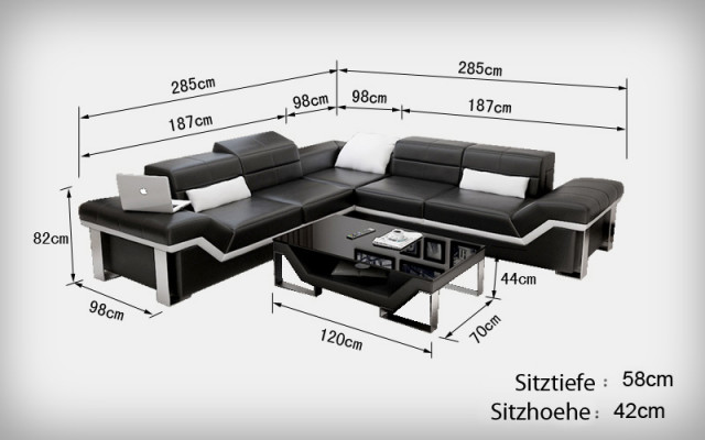 Ledersofa Sofa Couch Wohnlandschaft Ecksofa Garnitur Design Modern Sofa K5007B