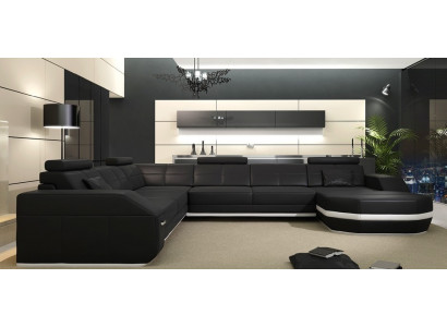 Ledersofa Ecksofa Wohnlandschaft Ecksofa Eckcouch Polster Sitz Ecke Wyen S/W Neu