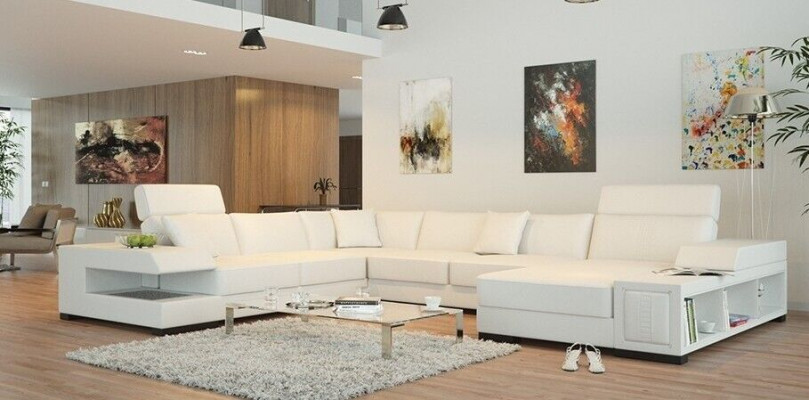 Schneeweißes Designer-Ecksofa in U-Form für luxuriöses Wohnambiente